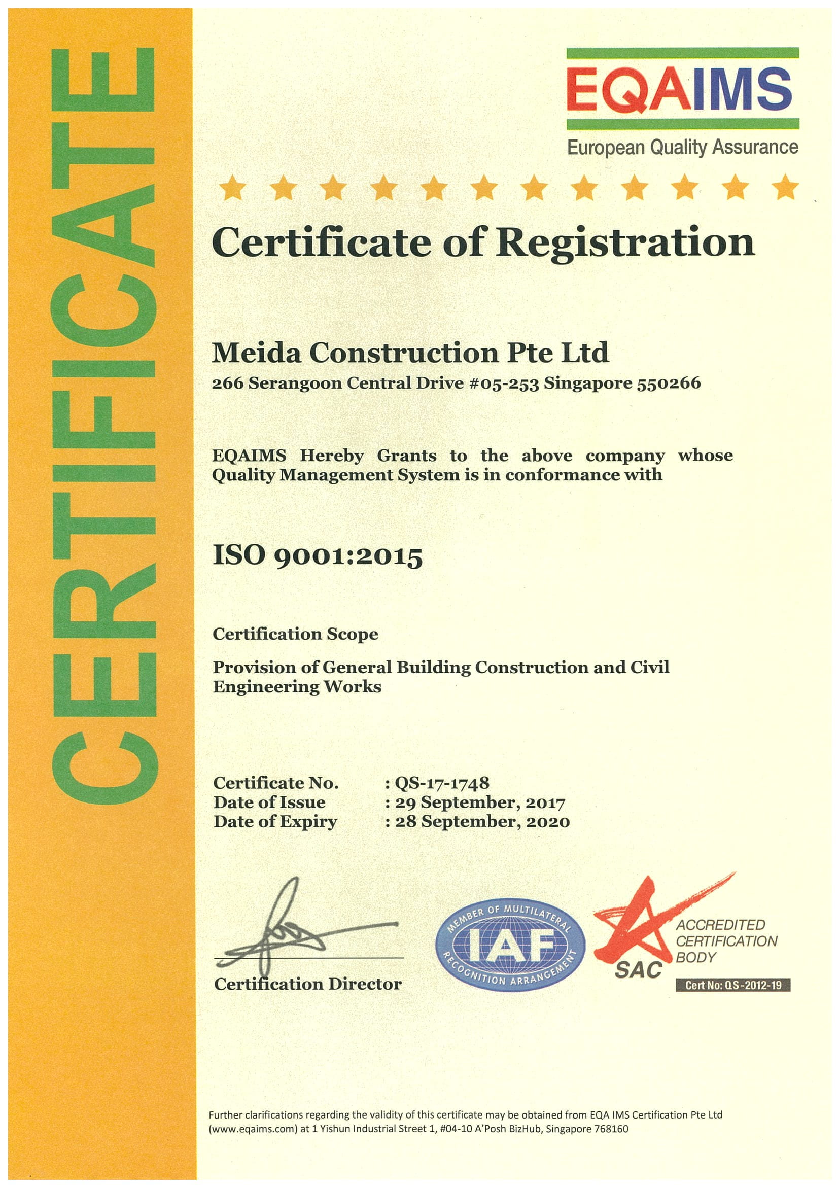 Meida Certificates ISO 9001:2015 Meida Certificates ISO 9001:2015